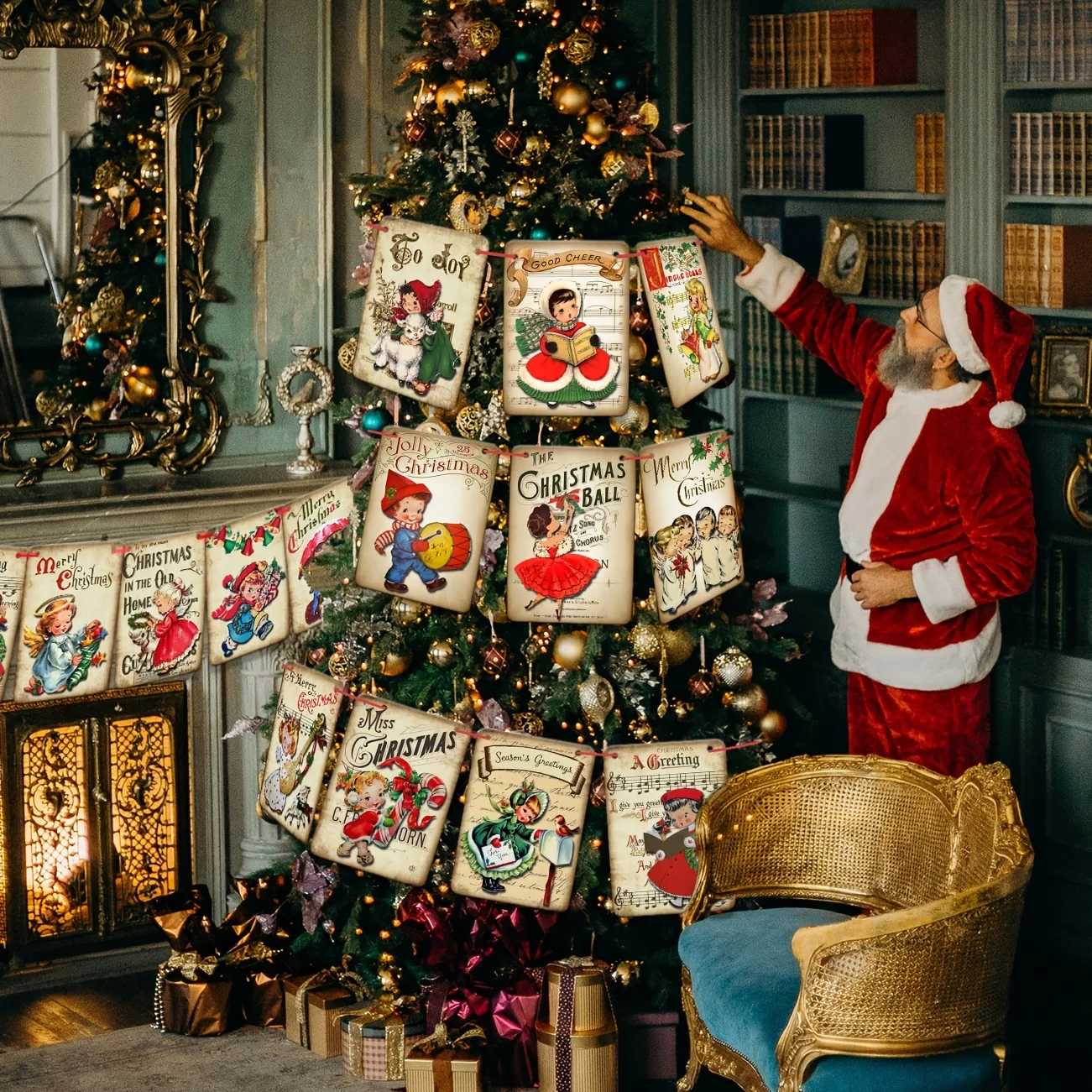 Vintage Christmas Decorations Christmas Party Banner - Christmas Decor Retro Xmas Banner Santa Claus Candy Cane Garland Indoor O