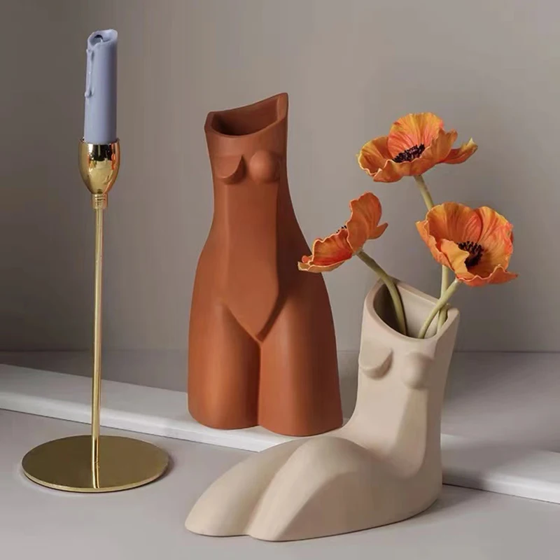 Human Body Plaster Vase Mold Table Top Pen Holder Ornament Cement Molds Candle Vessel Dried Flower Plant Concrete Flowerpot Mold