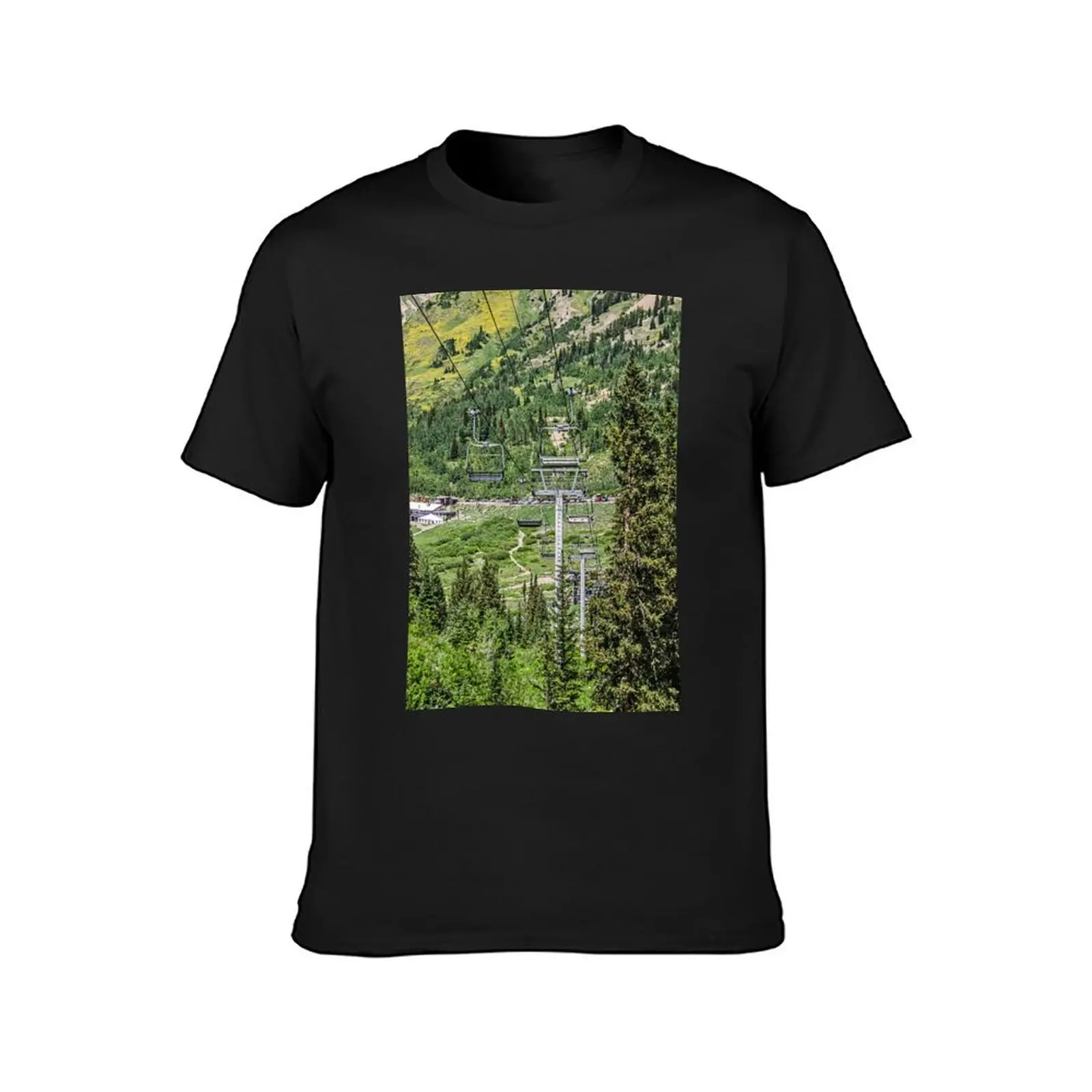 Empty Chairlifts in Summer T-Shirt graphics animal prinfor boys slim fit t shirts for men