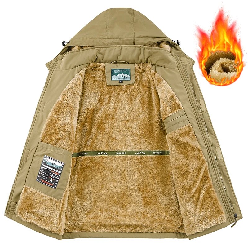 

Windproof Workwear Outdoor Leisure Parkas Quality Warm Multi Pocket Coat Autumn Winter Plush Parkas Men's Medium to Long Jacket