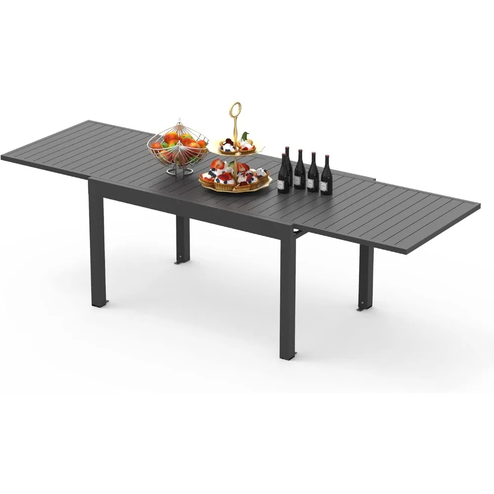 

Patio Dining Expandable Table, Metal Aluminum Outdoor for Porch Lawn Garden Bistro Rectangular Dark Brown