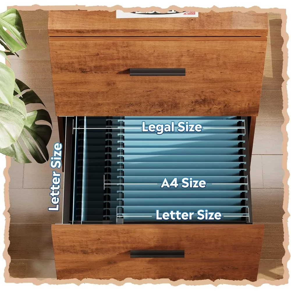 2 Drawer Wood File Cabinet, Mobile Lateral Filing Cabinet with Storage, Letter Legal Size, Walnut