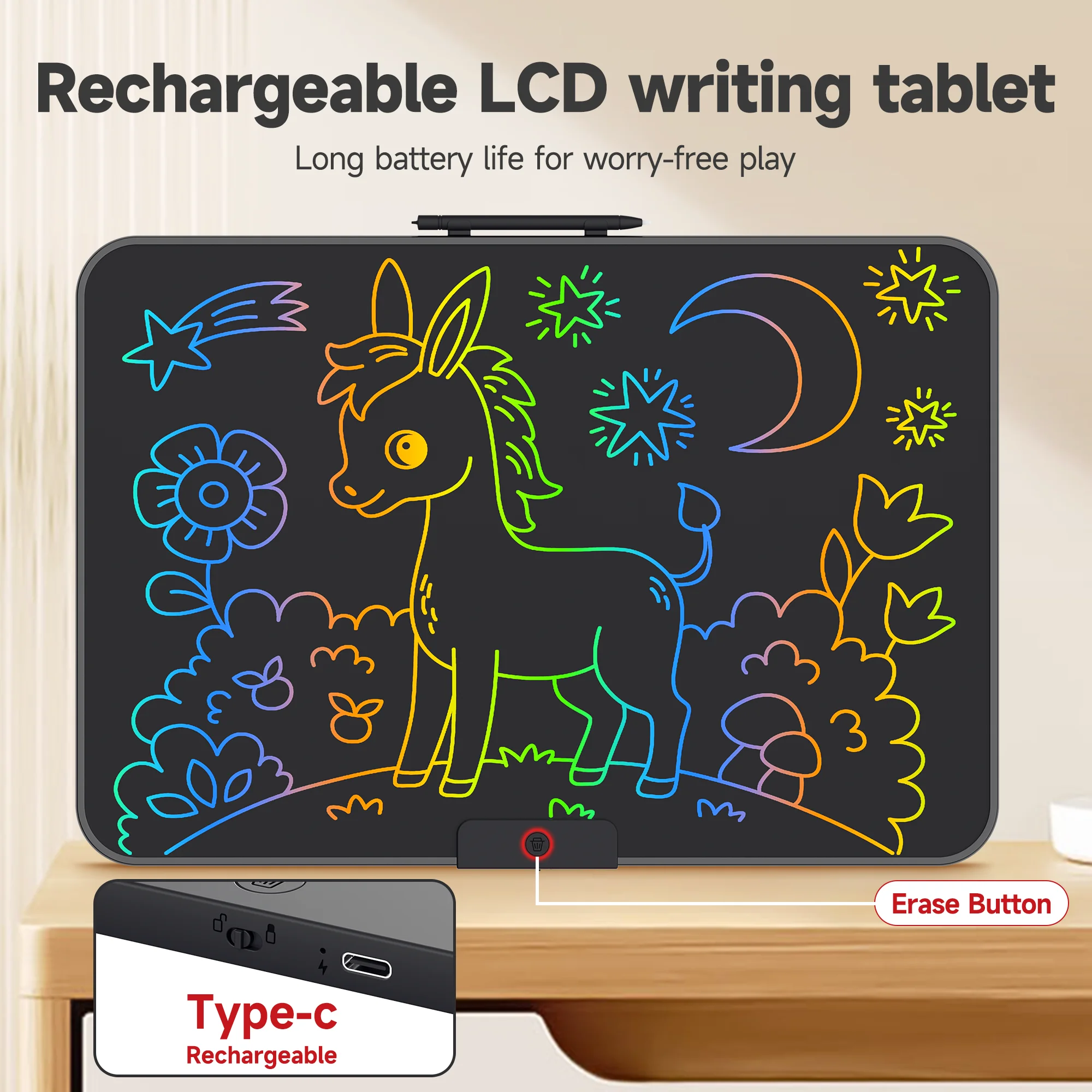 Rechargeable 22 inch LCD Writing Drawing Tablet, USB Rechargeable, Reusable Portable Writing Tablet, Office Stationery