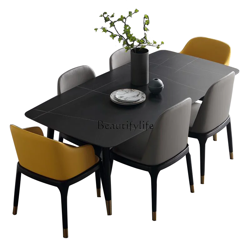 

Italian Minimalist Stone Plate Mild Luxury Marble Dining Table and Chair Nordic Small Apartment Dining-Table Chair