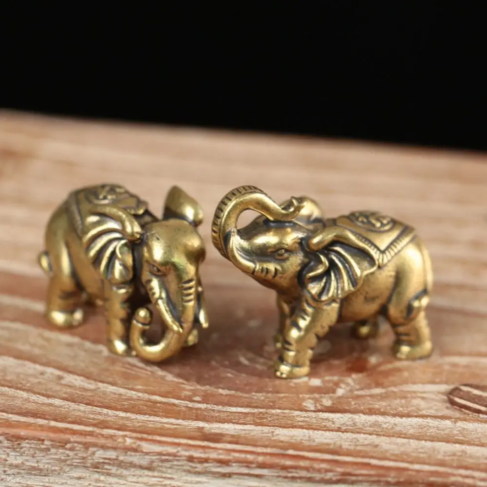 Portable Solid Blessed Elephan Miniatures Retro Mini Lucky Elephant Statue Cute Crafts Copper Animal Sculpture Tea Pet