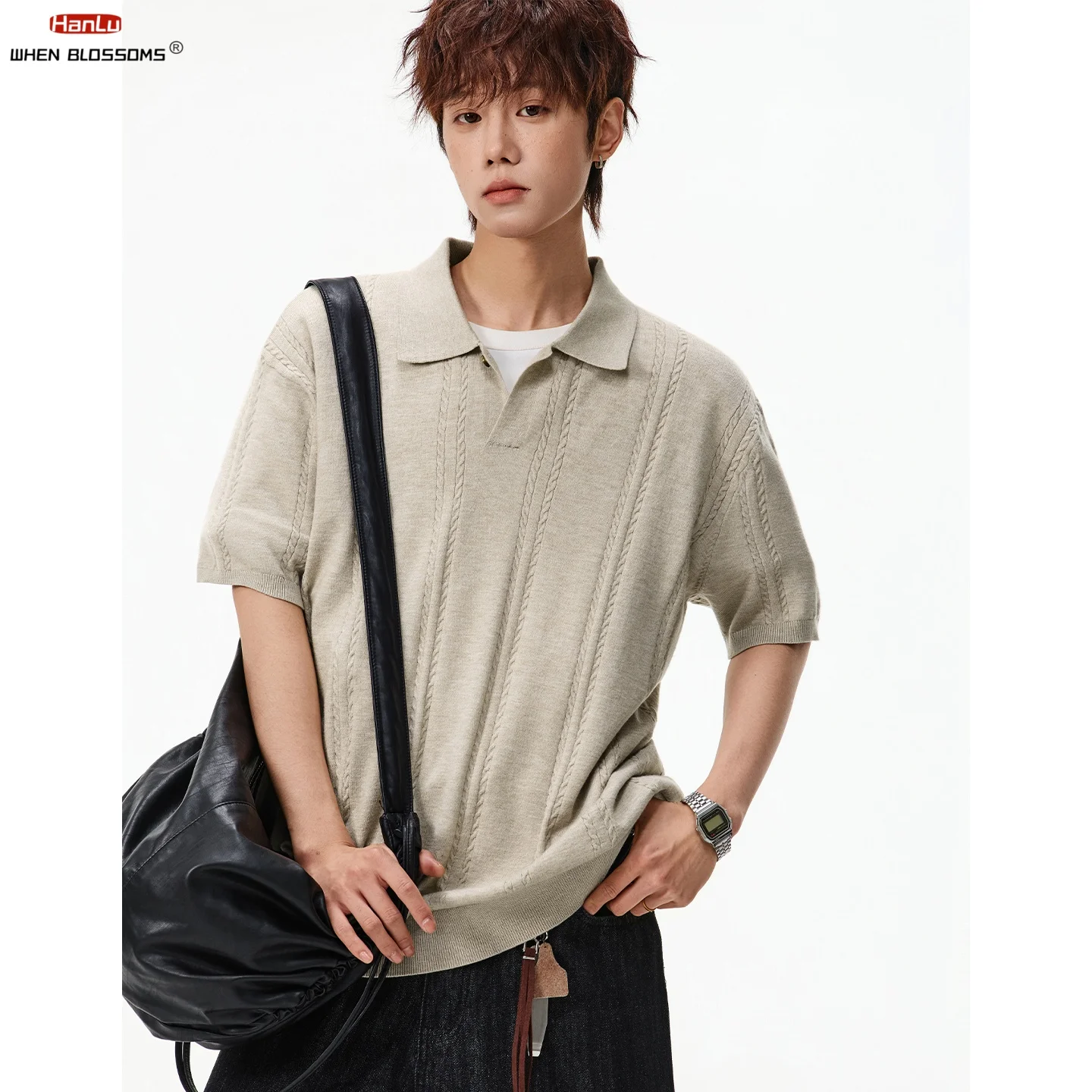 

Men's 2026 Cable Knit Polo Shirt Textured Breathable Loose Fit Short Sleeve Tee Old Money Style Summer Casual Top