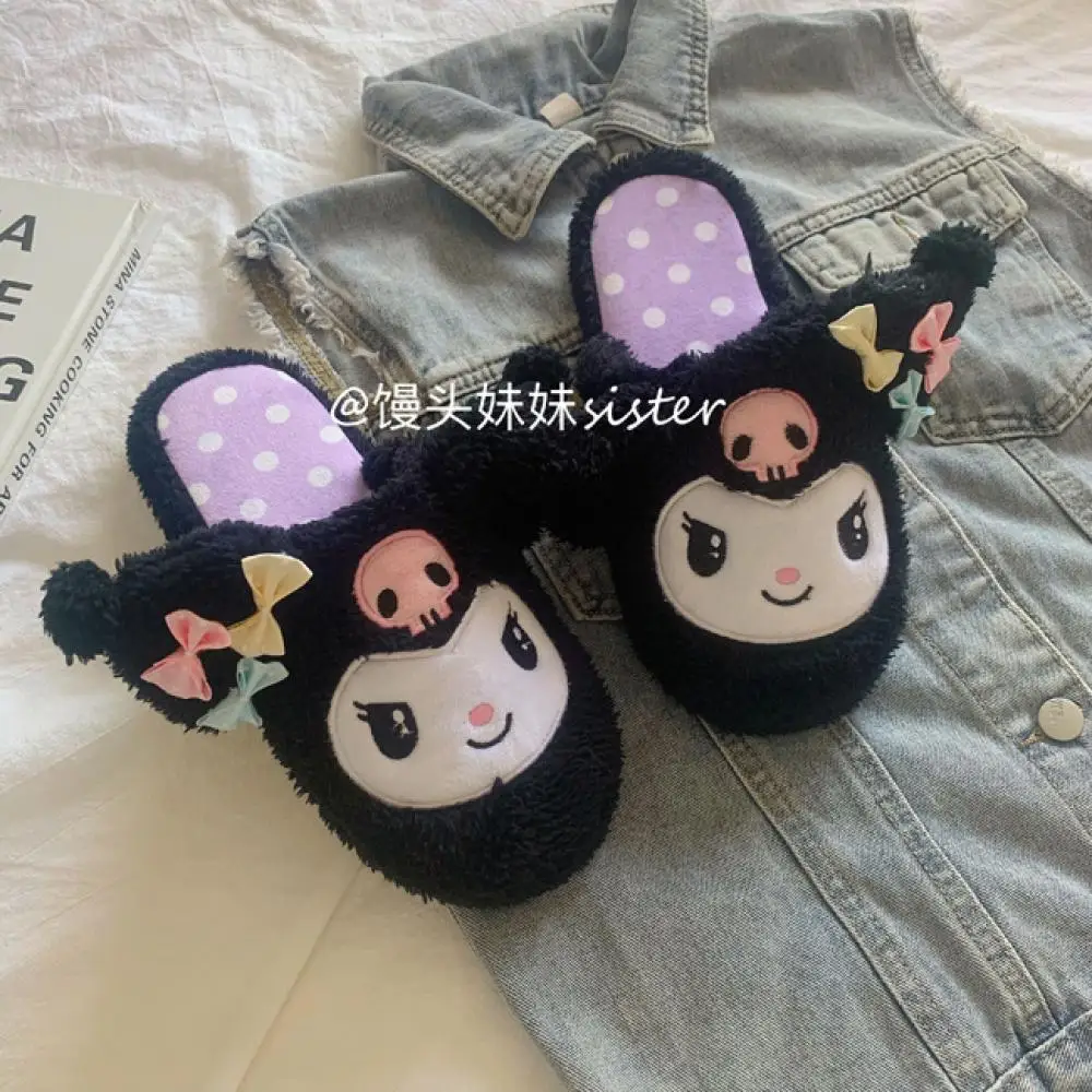 

Winter Kawaii Kuromi Girls Plush Slippers Cute Warm Shoes Cartoon Women Indoor Anti-Slip Home Cotton Slippers Festival Gift