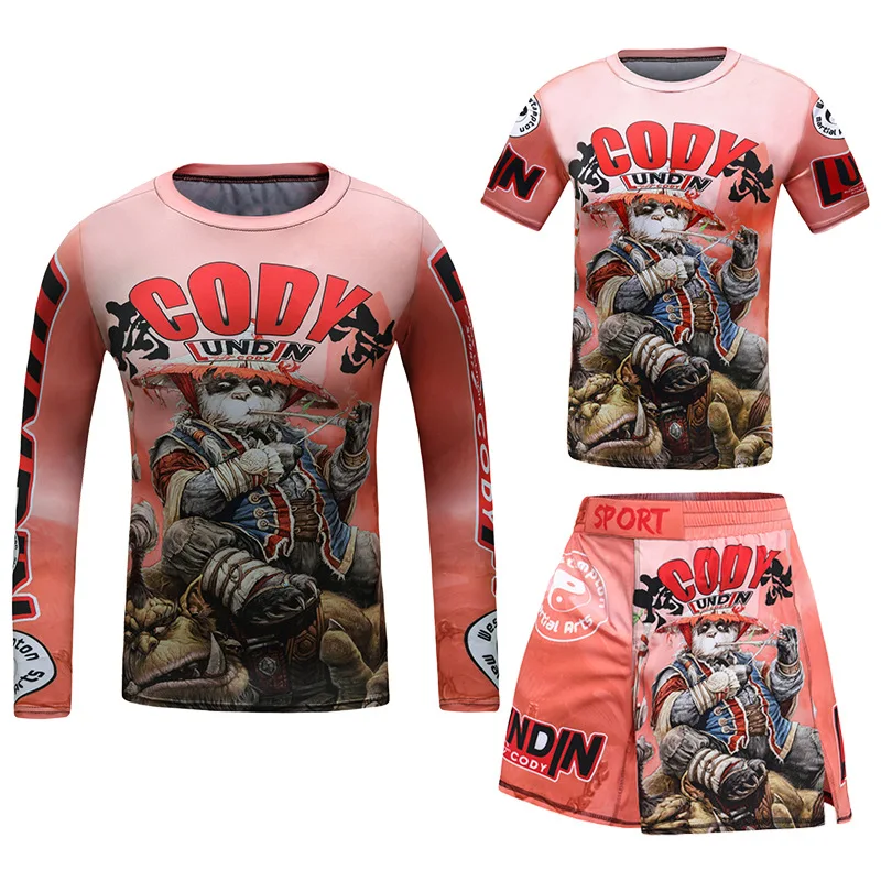Rashguard Jiu jitsu MMA Kid\'s T-shirt +Pant Sets Mma Kid Rash Guard Children Tracksuits Muay Thai Shorts Kickboxing Gym Suits 09