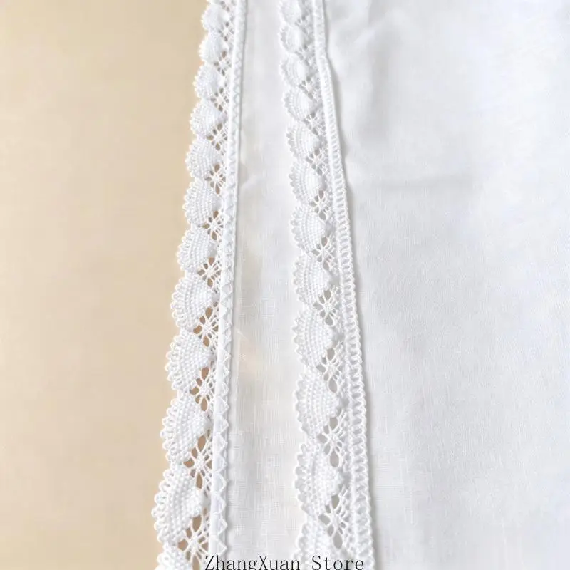 Weißes Taschentuch-Set aus Baumwolle mit Spitzenbesatz, gewelltes Stoff-Hochzeits-Brauttaschentuch zum Tragen, DIY-Stickhandtuch – Detail 5