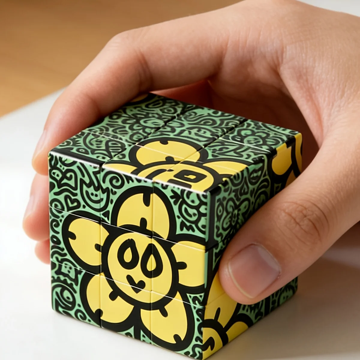 Sonnenblumen-Graffiti-Würfel, 3x3 Speedcube-Puzzle-Würfel, 3x3x3-Puzzle, ideales Würfelpuzzle-Spielzeug für Kinder und Erwachsene, Geburtstagsgeschenk