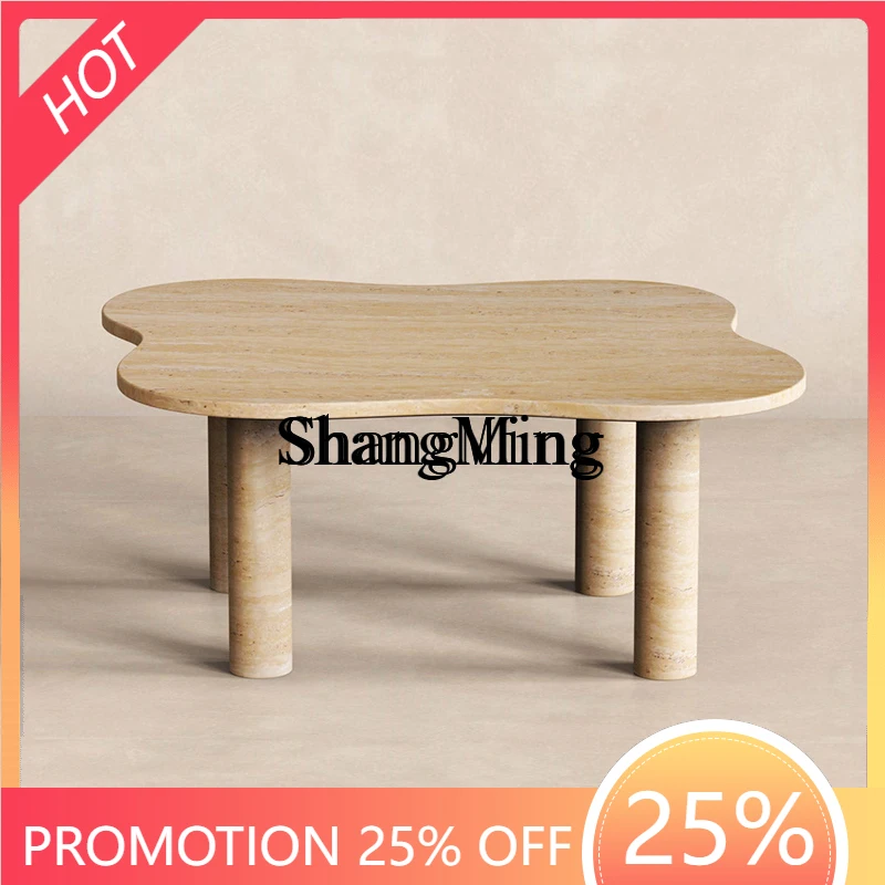 

FG household natural travertine coffee table light luxury small apartment living room marble tea table low tea table