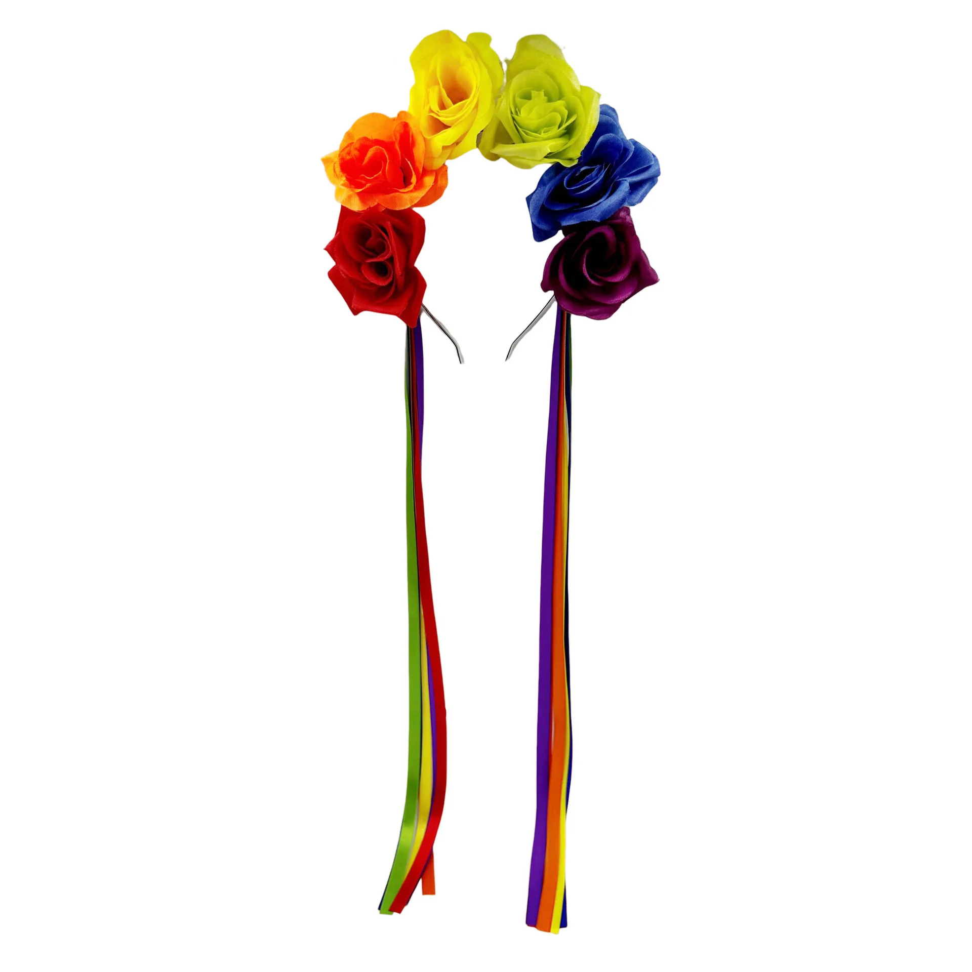 Rainbow Mexican Simulation Rose Flower Headband Festival Halloween Party Dress Up Hairband Ribbon Flower Wreath Hair Accessories