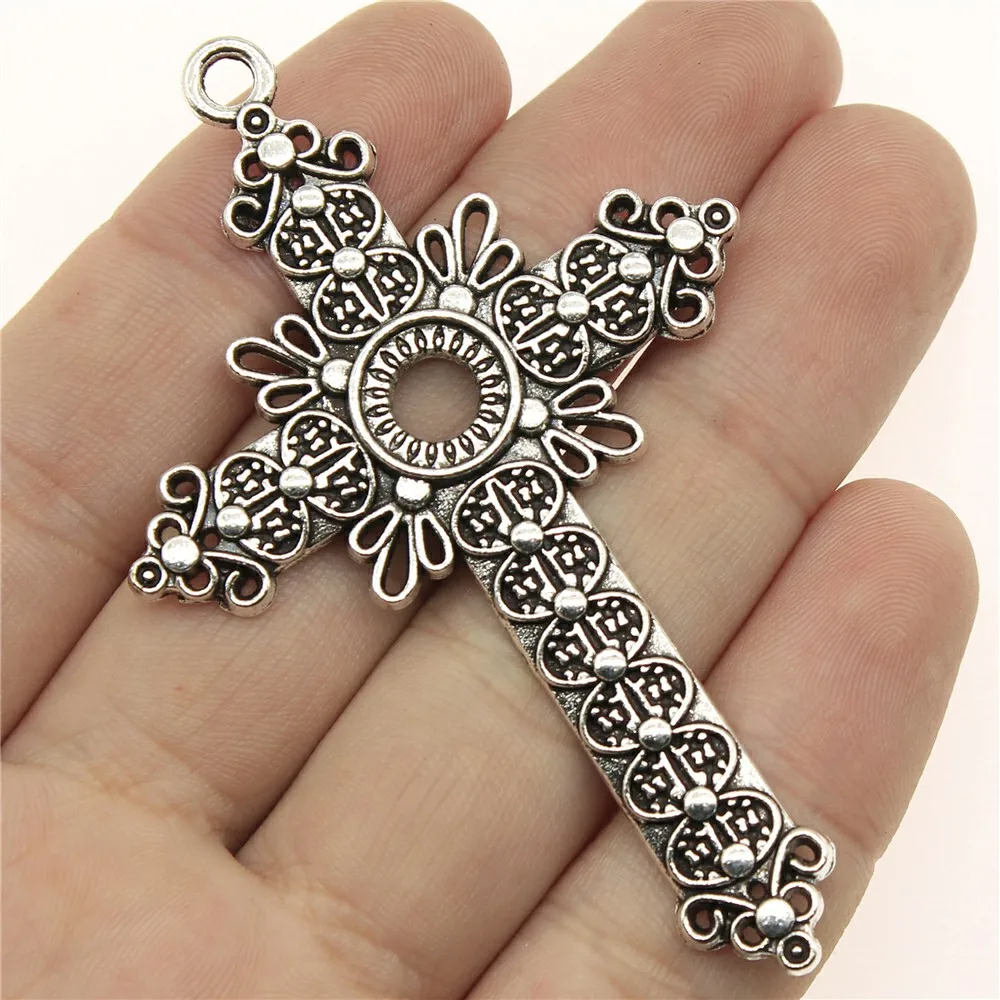 WYSIWYG 1pcs 76x49mm Religious Cross Pendant Big Cross Pendants Charm Setting Big Cross Charm For Jewelry Making