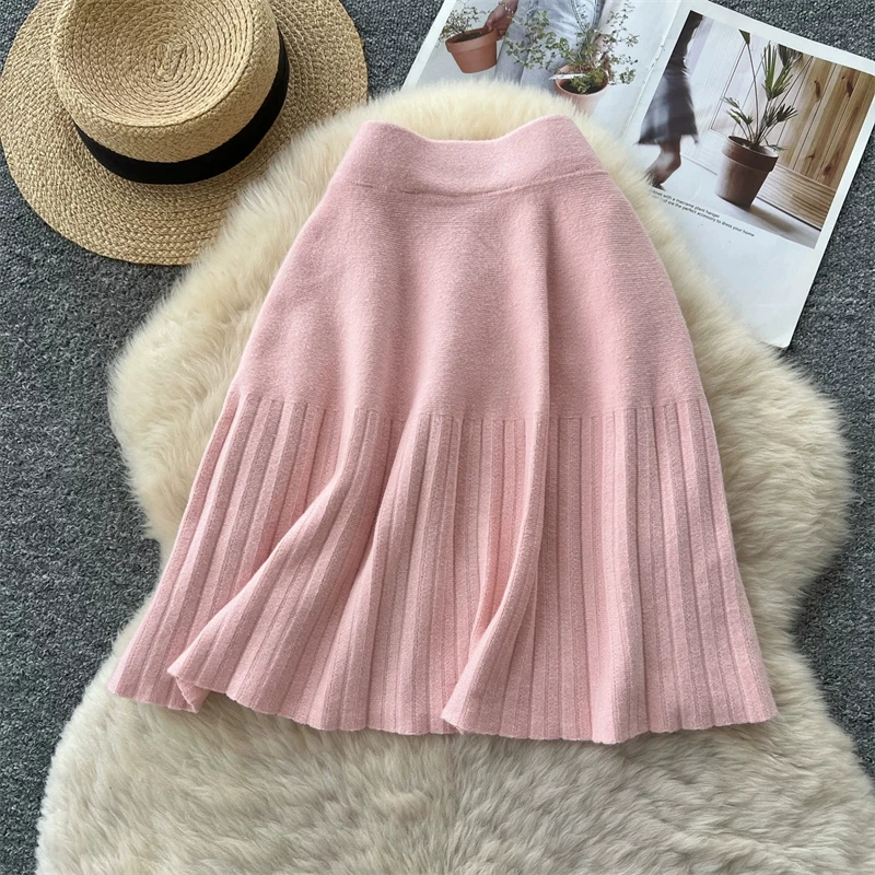 Damen-Strick-Minirock mit hoher Taille, plissierter Swing-Rock, Herbst-Winter, warm, weich, A-Linien-Rock, Damen-Freizeitkleidung, Alltagsbekleidung, Unterteil 644 – Detail 4