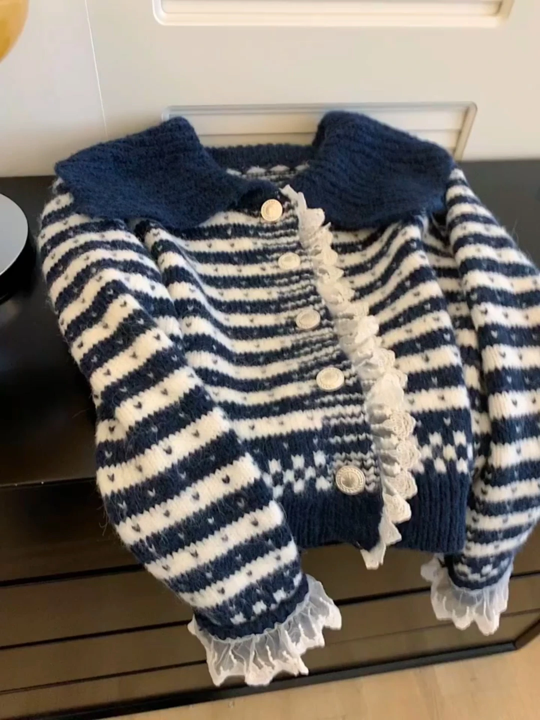 

Soft Cozy Knitted Open Cardigan Sweater Women's Loose Fit Turn-down Collar Striped Autumn Winter Top Faionable Commute Wear