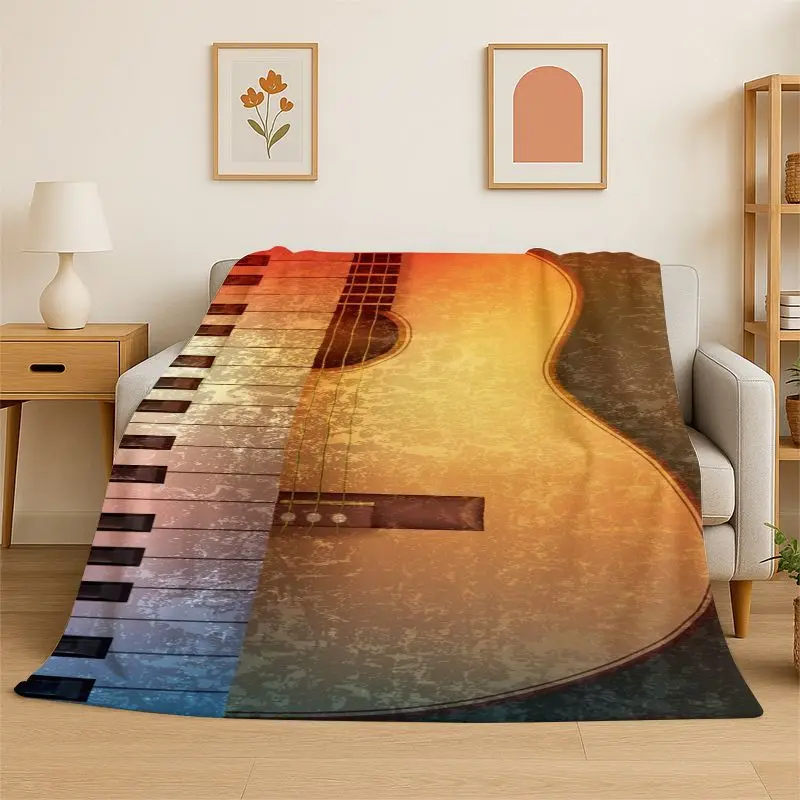 Fashion Musical Note Instrument Staff Art Flannel Blanket Soft Throw Blanket for Bedroom Living Room Bed Travel Camping Nap Gift
