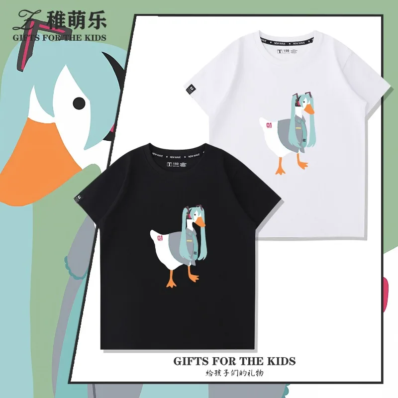 Hatsune Miku Virtual Songstress Future Collaboration Big Goose Peripheral Pure Cotton Printed Men's and Women's T-shirt