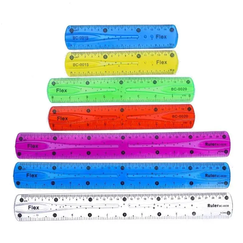 

2Pcs Shatterproof Safety Color Flexible Ruler, Soft Bendable Plastic Clear Ruler