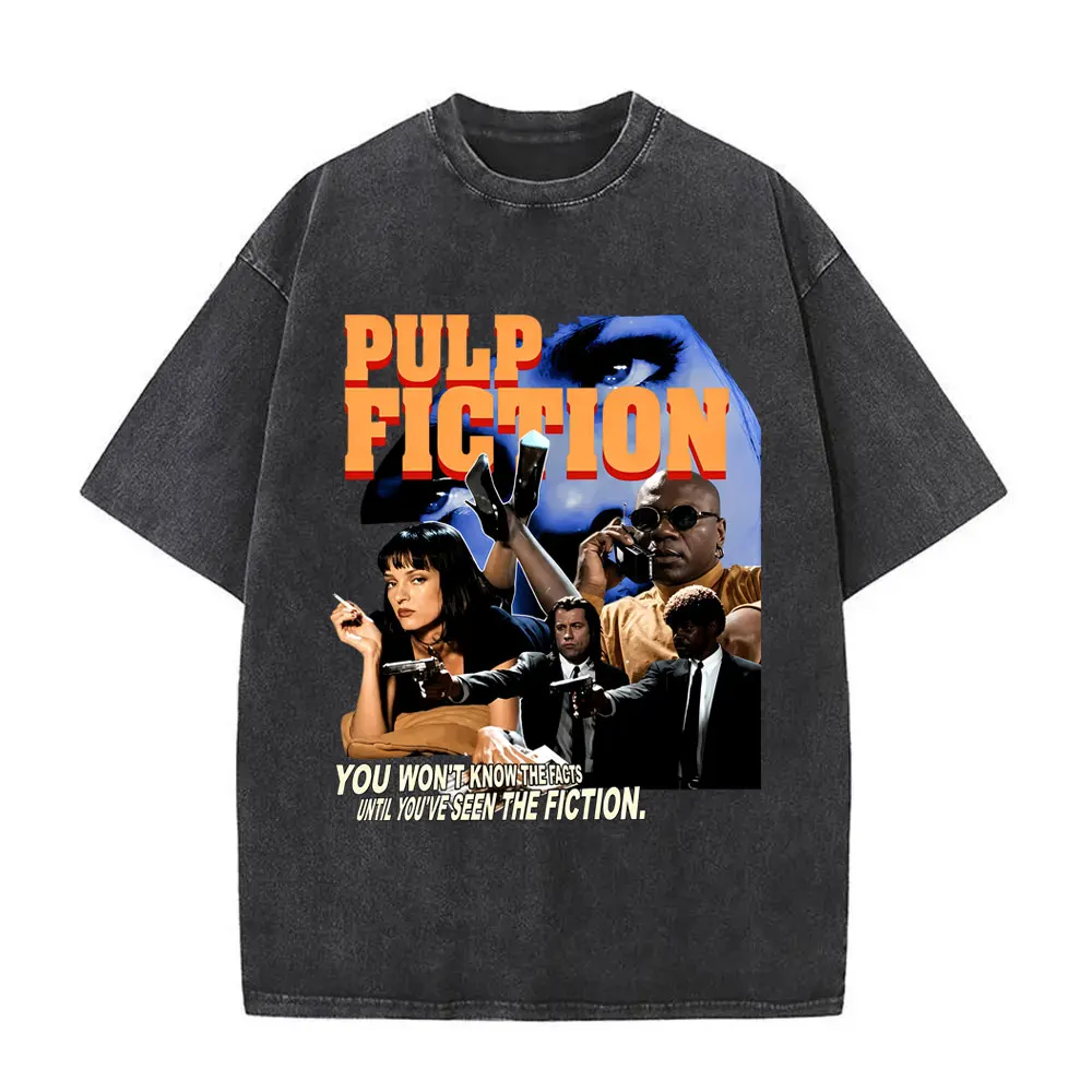 Famous Director Quentin Tarantino Movie Pulp Fiction Vintage Washed T-shirt Men Women Classic Retro Oversized Short Sleeve Tees
