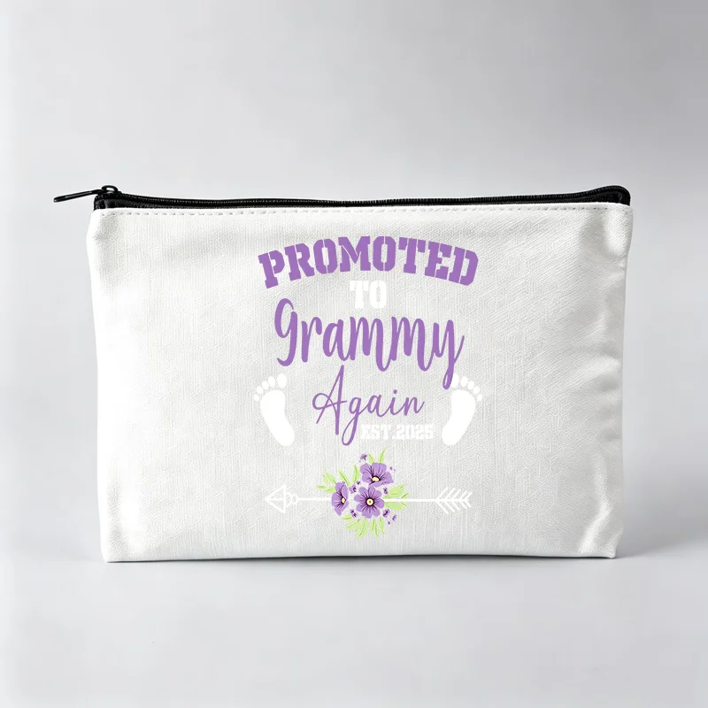 Bolsa de maquiagem de lona com estampa tipográfica da tia vovó, com design floral, bolsa de cosméticos com zíper para uso diário