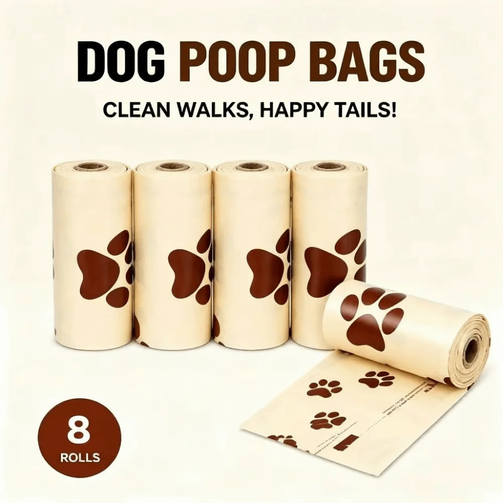 8 Rolls HDPE Feces Collection Bag Biodegradable Material Odor Neutral Pet Waste Bag Scented Leakproof Dog Carry Bag Backyard Use