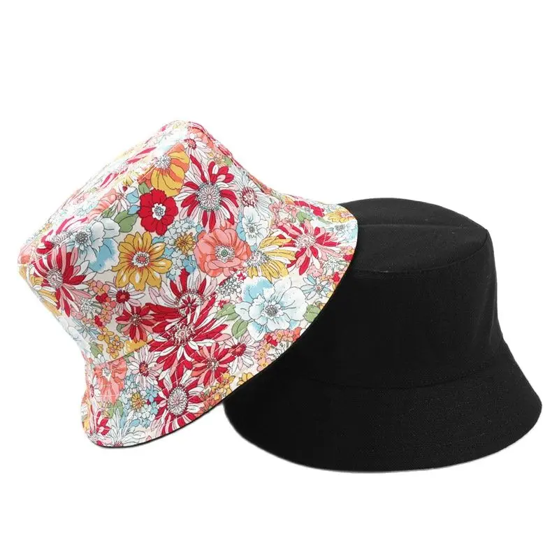 2023 Spring Cotton Cartoon Flower Print Bucket Hat Fisherman Hat Outdoor Travel Sun Cap For Men And Women 160