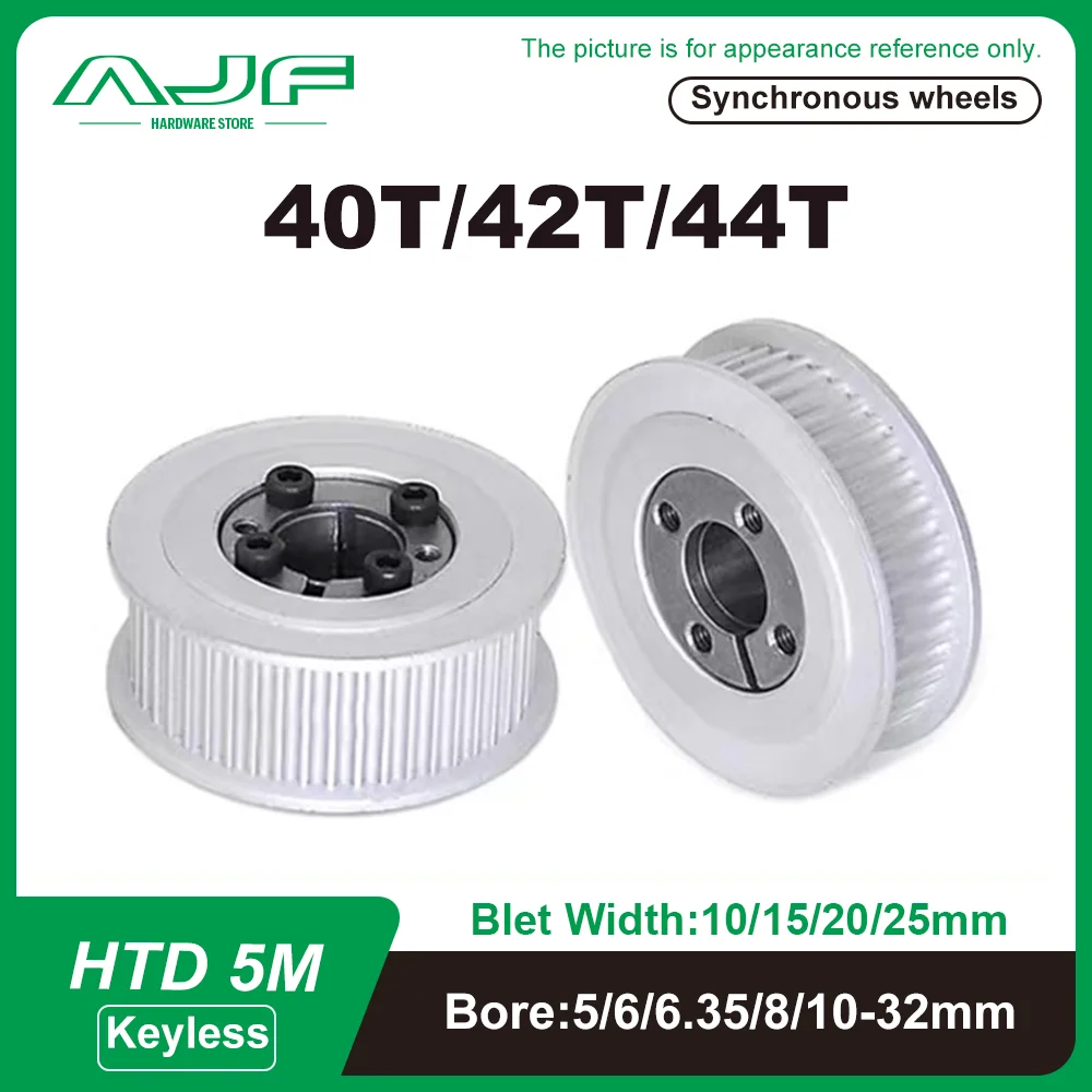 

40T 42T 44Teeth HTD 5M Timing Pulley Keyless Bushing Bore 5/6/6.35/8-32 mm 5M Synchronous Wheel For Belt Width 10/15/20/25mm