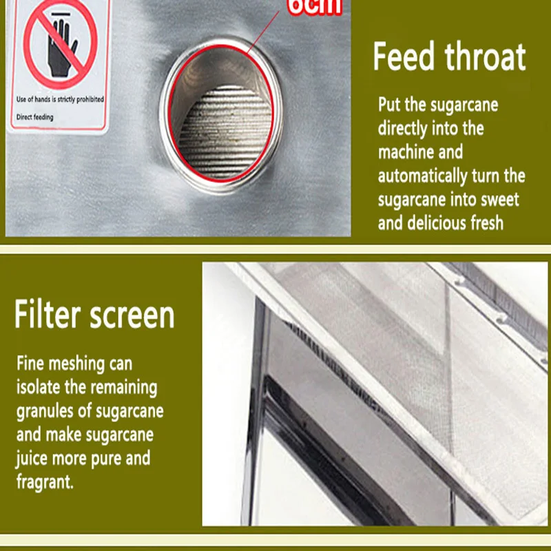 300 kg/h elektryczny wyciskarka do trzciny cukrowej ekspozycyjne ze stali nierdzewnej maszyna do soku trzcinowego handlowych trzciny cukrowej