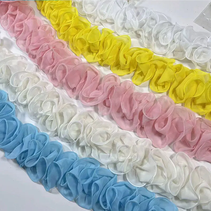 

1Yard 10cm Wide Pearl Chiffon Ruffles Trim Pleated Fungus Lace For DIY Clothing Curtain Craft Sewing Accessories Hair Band