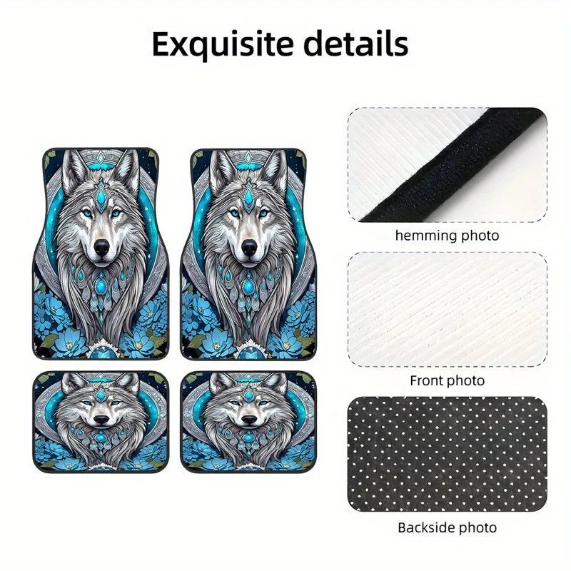 4pcs Wolf Theme Universal SUV Car Floor Mats, Crown Elements For Front And Rear Seats Of All Vehicles, Stylish And Durable Car A