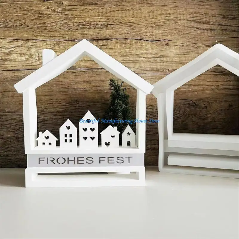 E56A Silicone Crafting Mold with House Designs Easy Demold Silicone House Base Ornament Mould for DIY Enthusiasts