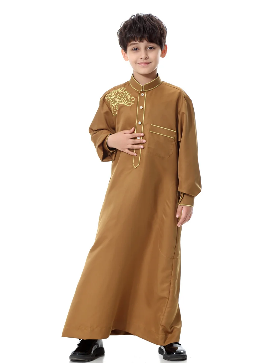 Eid Boy Bambini Abaya Dubai Caftano Arabo Qatar Musulmano Bambini Robe Caftano Ramadan Abito lungo Abbigliamento islamico Ragazzo Jubba Thobe