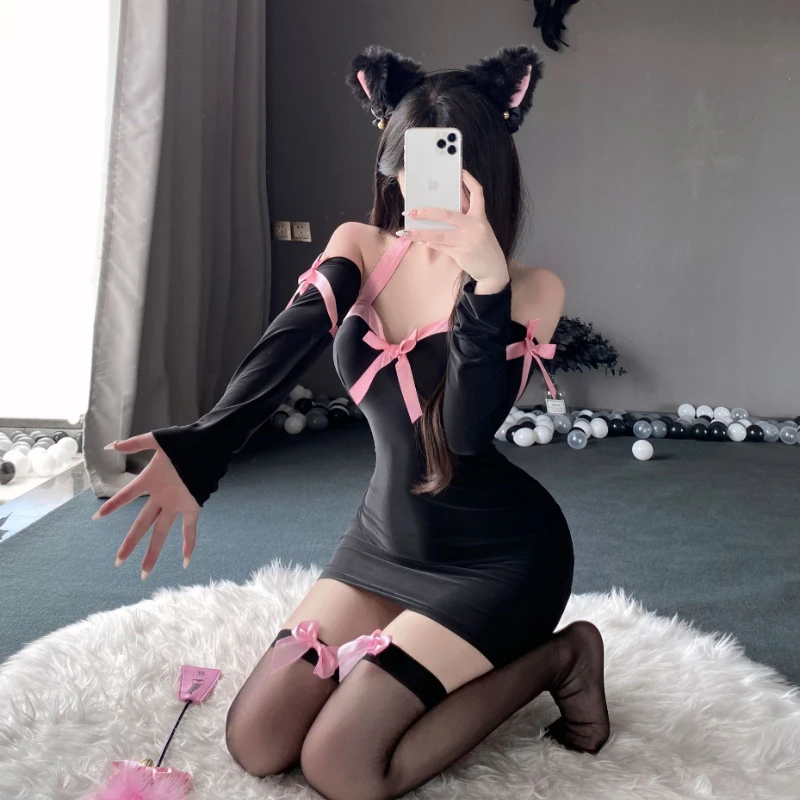 

Anime Cute Black Cat Role Play Costume Sexy Bunny Girl Cosplay Dress Cat Ears Sweet Uniform Underwear Party Outfits Halloween