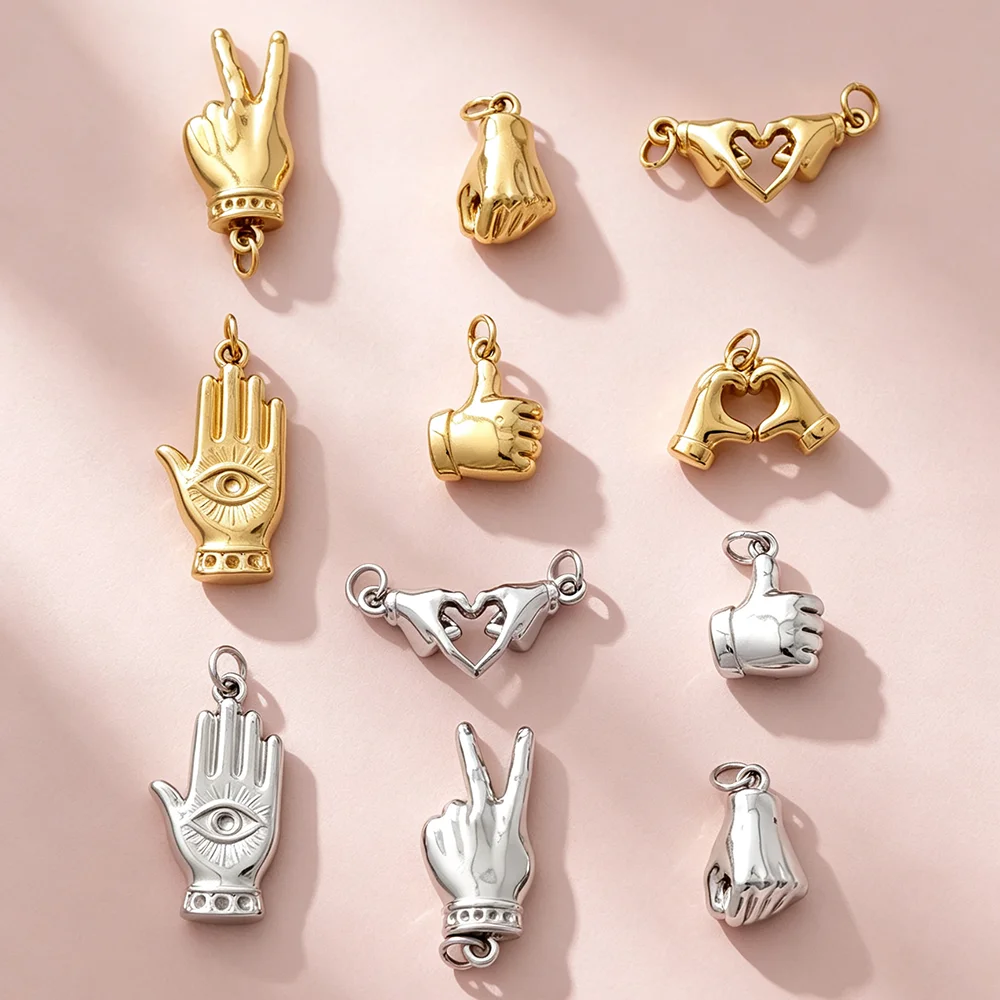 Stainless steel gesture pendant, peace victory, thumbs up, heart-shaped hand pendant, DIY bracelet, necklace, jewelry making