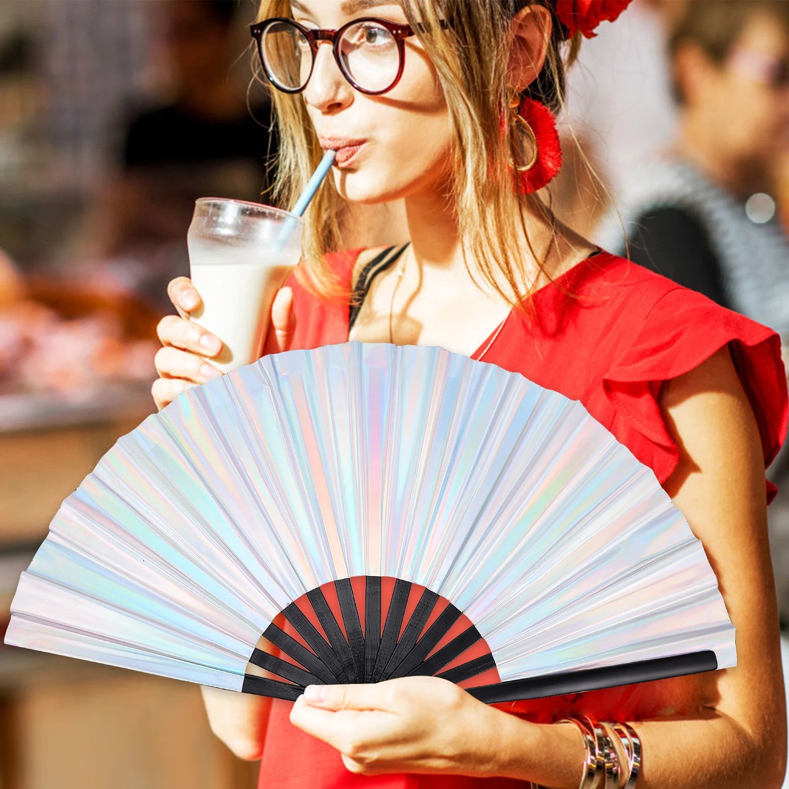 

2Pcs Iridescent Kung Fu Fans C14 Bamboo Lightweight Portable Folding Fans for Weddings Carnivals Outdoor Events H held Foldable