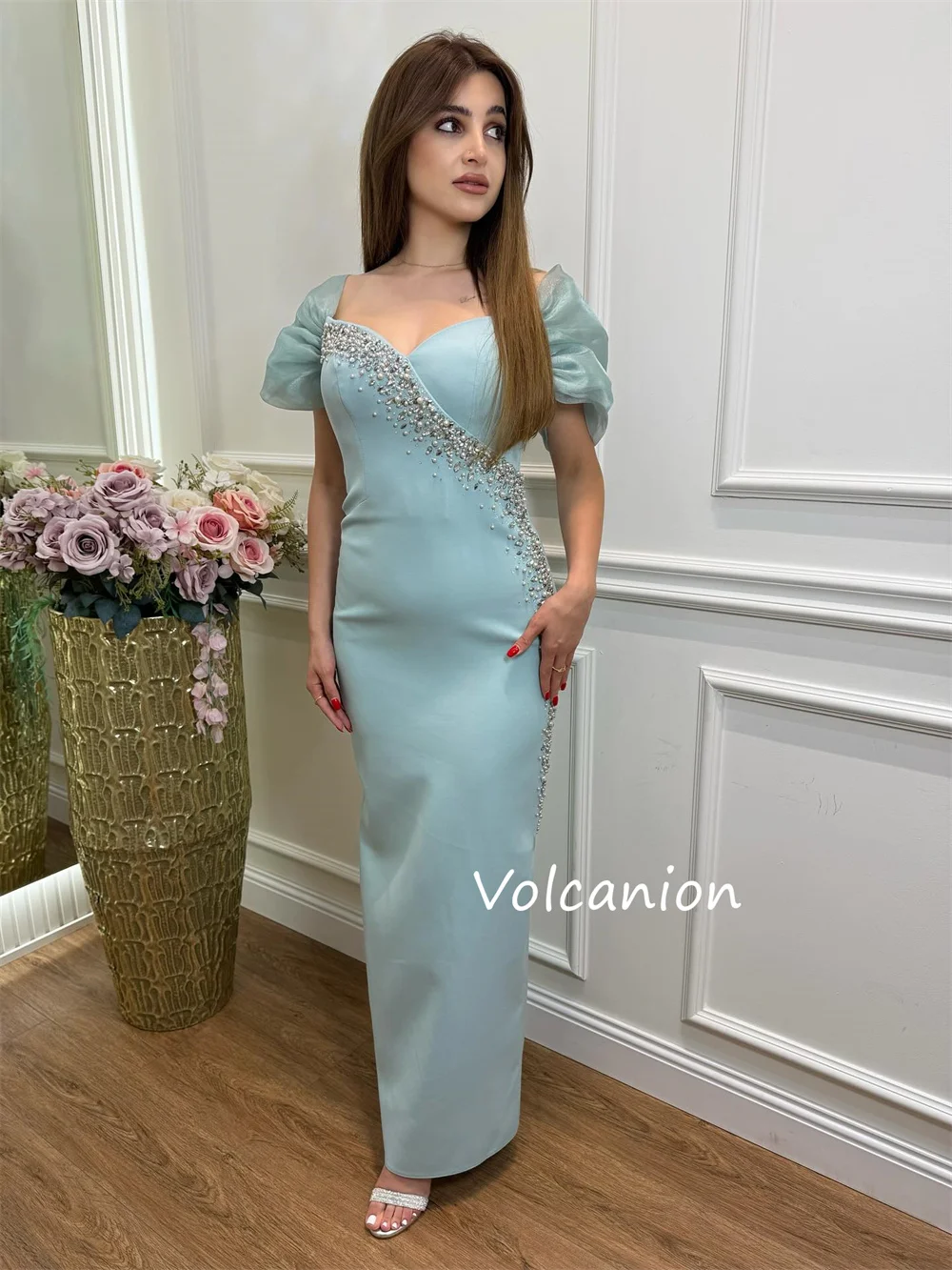 カスタマイズされたファッションジャージースパンコールプリーツストレートVネックミディドレスオーダーメイドの機会サイズ利用可能マッチング