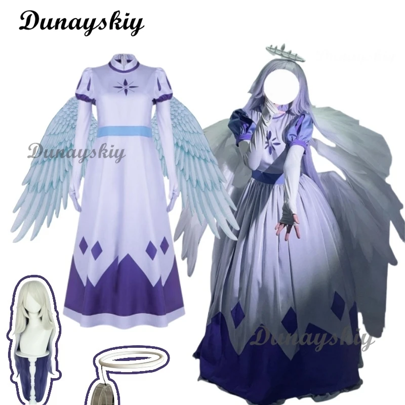 Hazbin Angel Emily Costume Cosplay Seraphim Cosplay Halo Hotel Women Fancy Dress Outfit Halloween Uniform Hasbin Hazubin Suit