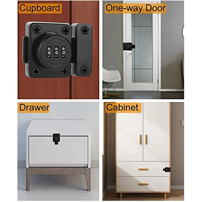 2팩-열쇠가 없는 캐비닛-잠금-검은색-캐비닛-래치,-조합-래치,-조합-잠금