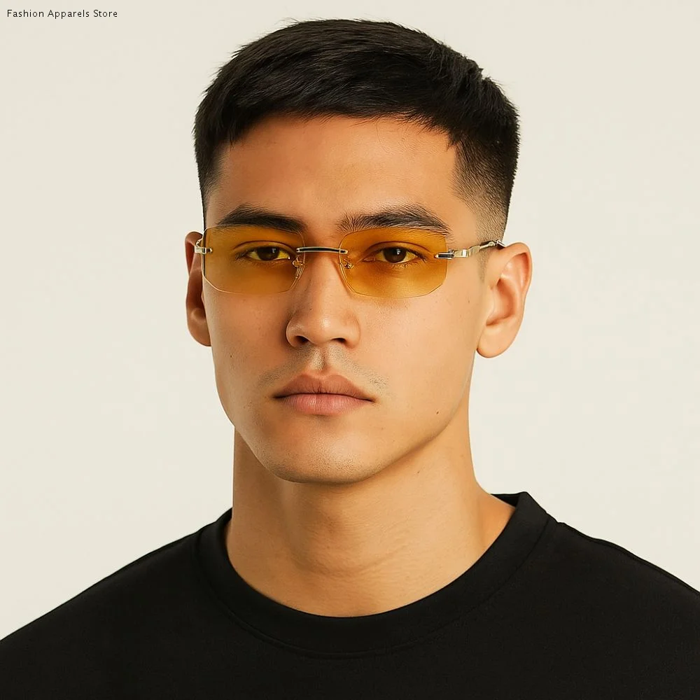 

Vintage UV 400 Rimless Sunglasses Rectangle Punk Men Sunglasses Metal Steampunk Driving Shades Eyewear Streetwear