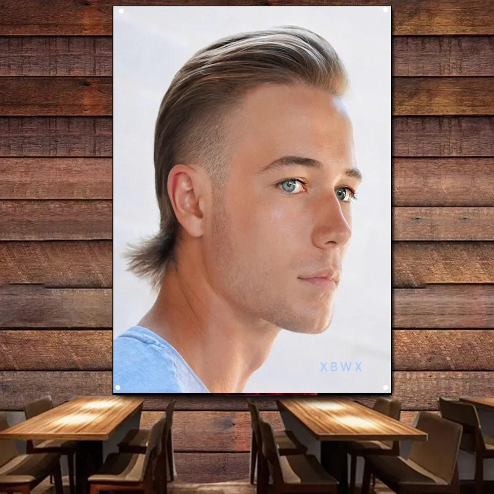 Hairstyling Posters Prints Canvas Printing Men mullet haircut Flag Wall Charts Barber Shop Wall Art Banner Indoor Decor Tapestry