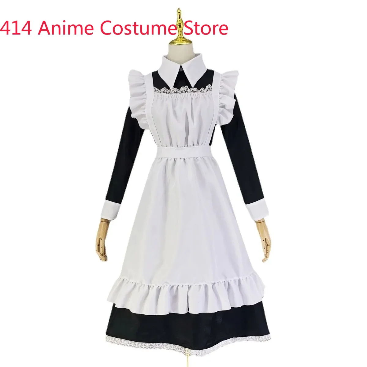 Japanese Traditional Sweet Cute Maid Dress Cosplay Costume For Women Cross Dressing Housekeeper Long Dress Apron Headwear Sets