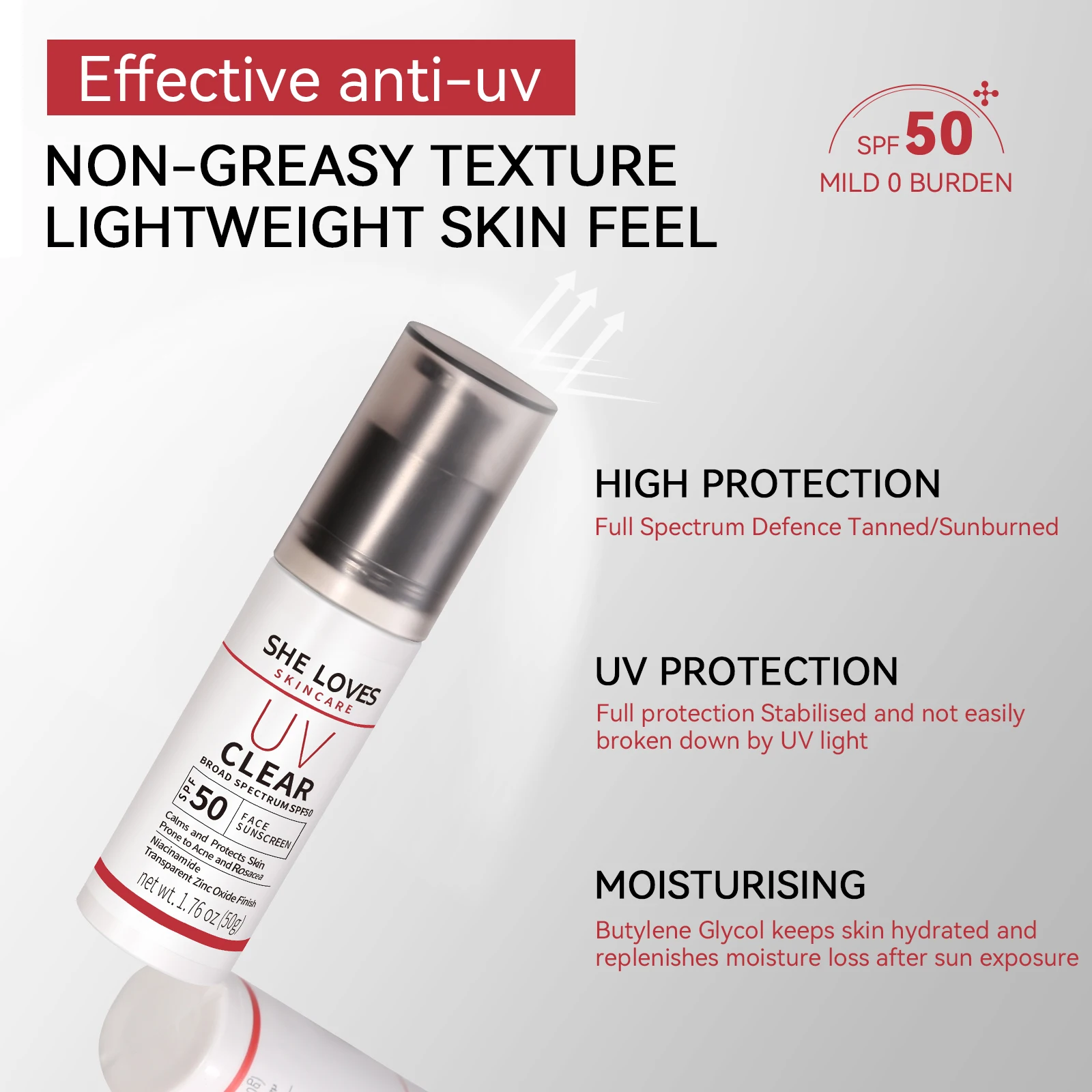 Dual use sunscreen for body and face, refreshing and non greasy, moisturizing, brightening skin tone