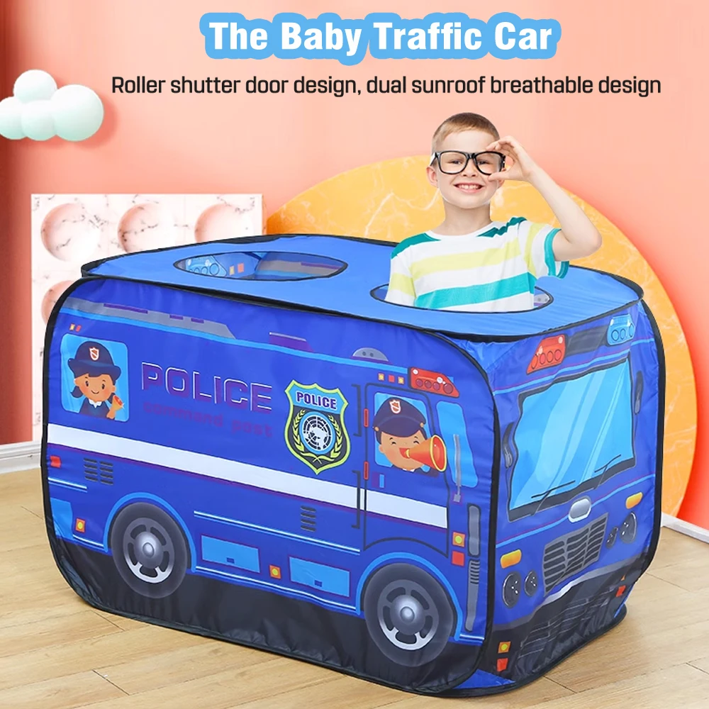 Children Car Tent Children Room Decoration Easy to Install Simple Storage Portable Folding Fire Truck Police Car School Bus Tent