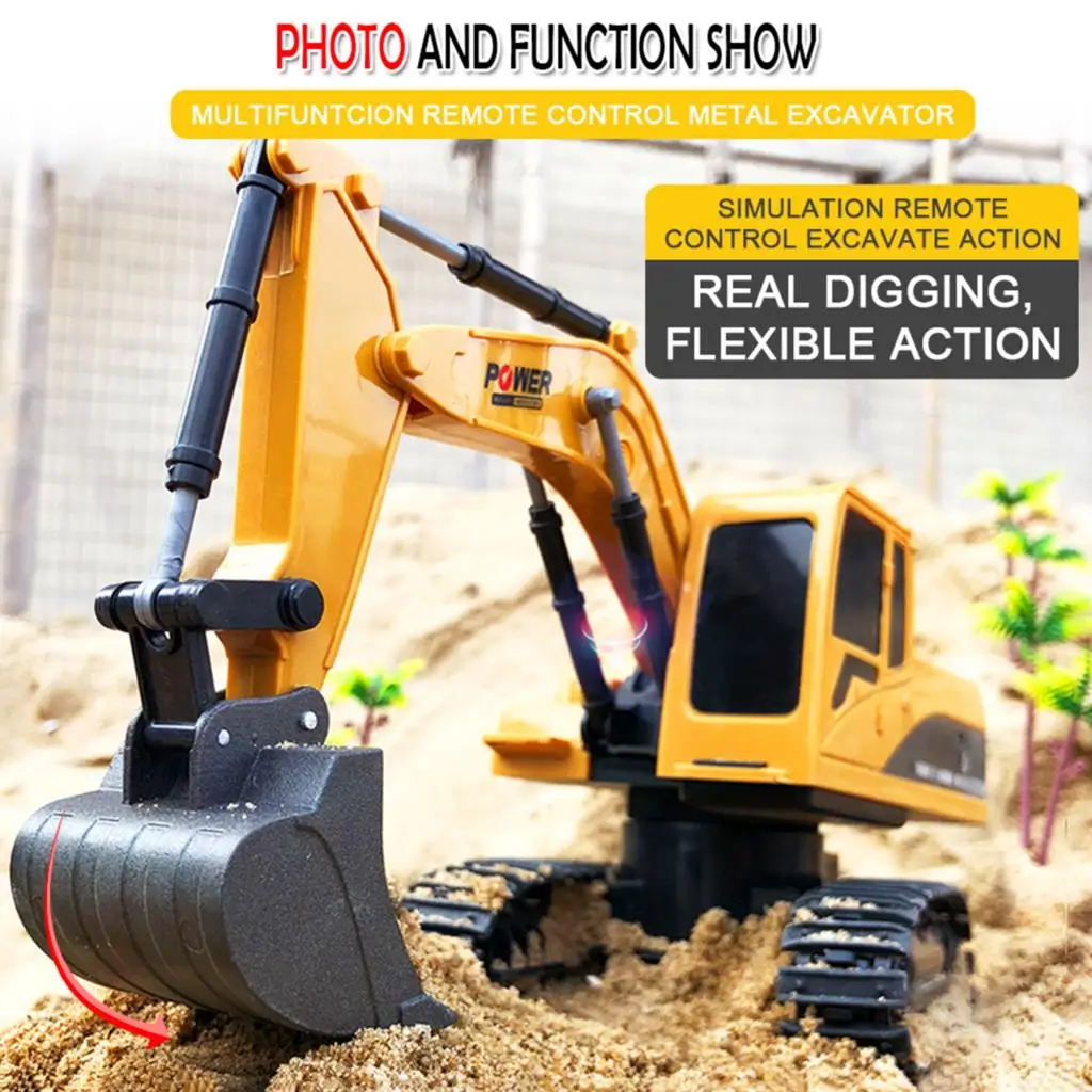 RC Excavator 2.4Ghz 5/6 Channel 1/24 Model Toy with LED Lights Engineering Car Remote Control Digger Truck Tractor for XMAS Gift