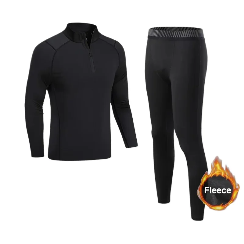 New Turtleneck Thermal Underwear Sets Men Fleece Sweater Blouse Long Sleeve Thermal Underwear Suit Winter Compression T-Shirt