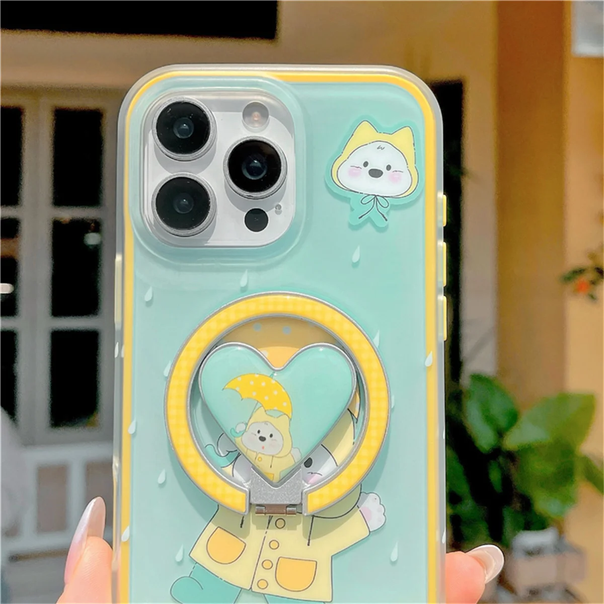 Coreano bonito dos desenhos animados filhote de cachorro magnético caso de telefone para iphone 16 pro 15 14 pro max capa com amor suporte para casos magsafe