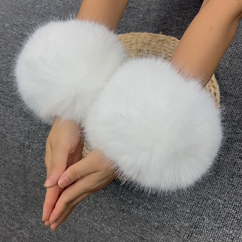 1 Pair Cute Fluffy Faux Fox Fur Cuffs Soft Detachable Sleeve Arm Warmers Windproof Removable Winter Coat Accessories Women