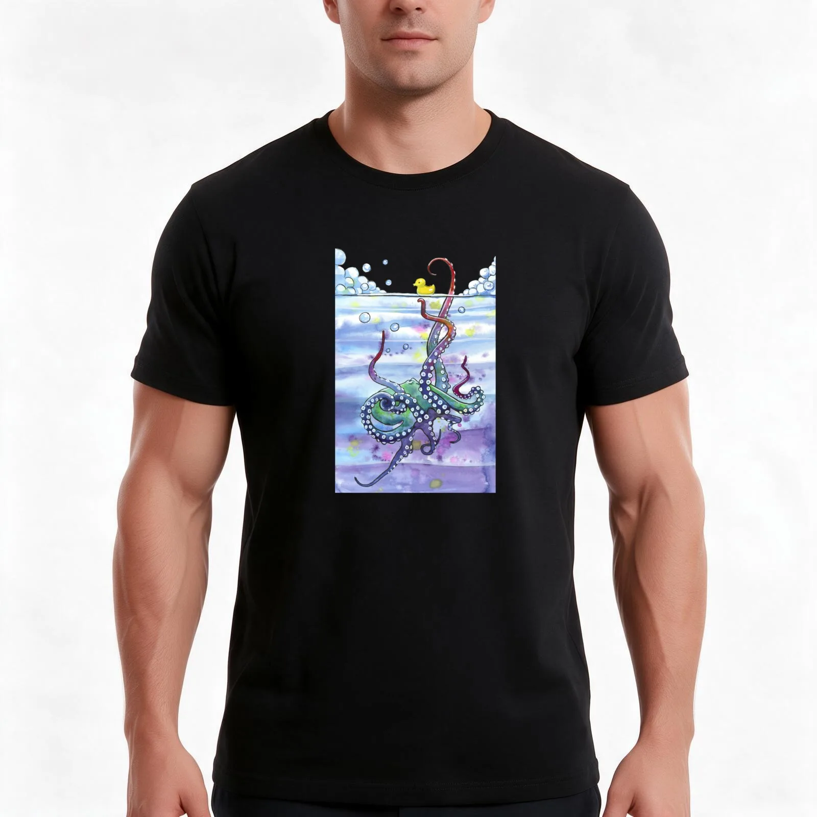 Bath Time Octopus T-Shirt Summer Casual Cotton Tee Oversized Streetwear Tops Vintage Graphic Print Loose Fit Short Sleeve