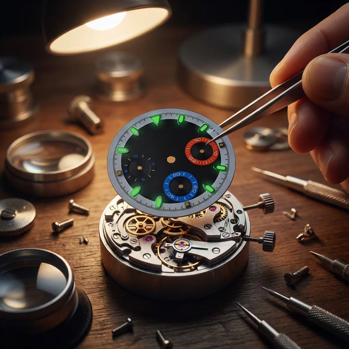 

Циферблат для часов 29,5 мм VK63, новый дизайн, с зелеными люминесцентными элементами, подходит для кварцевых механизмов Seiko, запчасти для модификации корпуса, аксессуары.