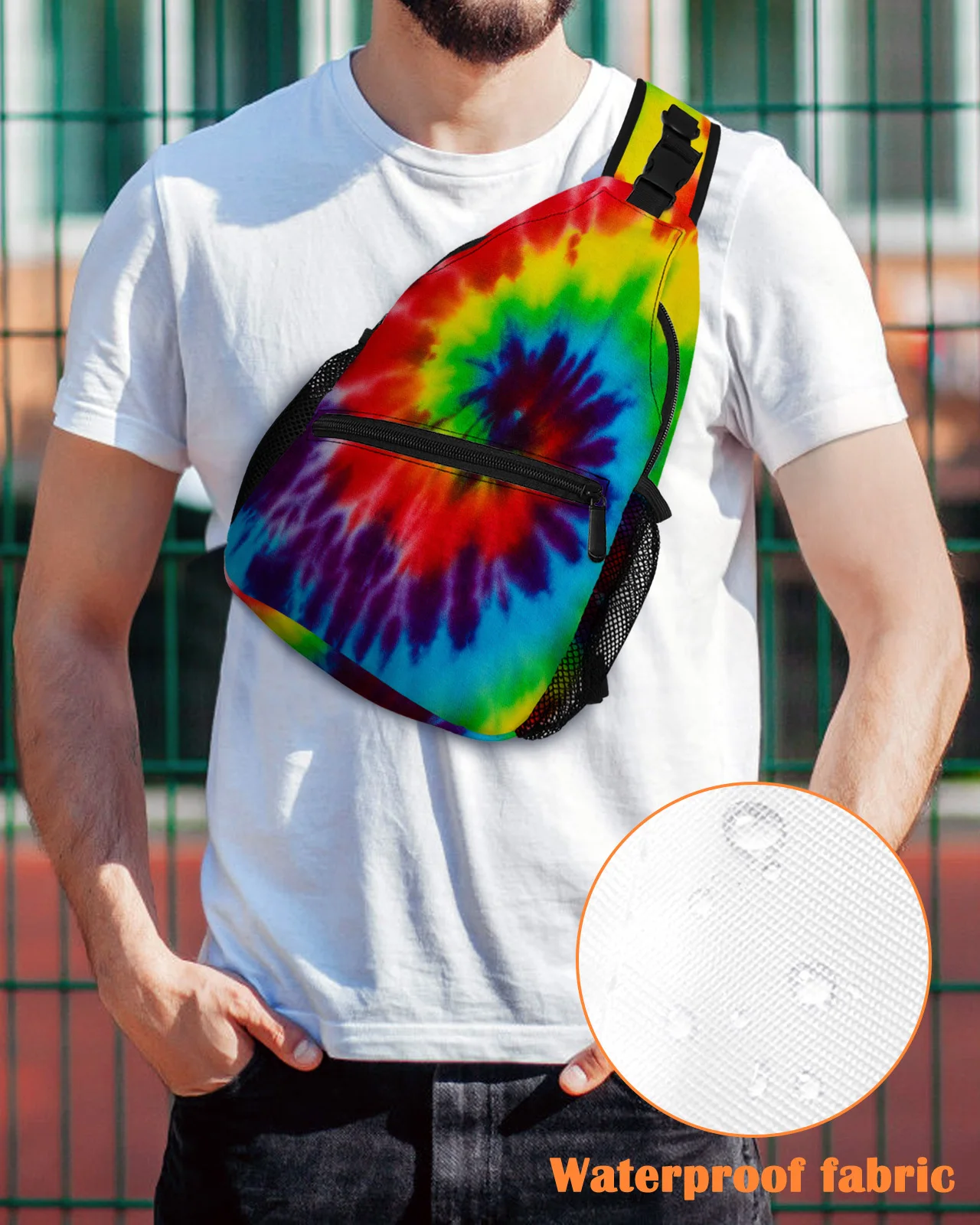 Rainbow Tie-Dye Color Ethnic Style Chest Bag for Men Casual Sports Shoulder Bag Women's Travel Waterproof Messenger Bag